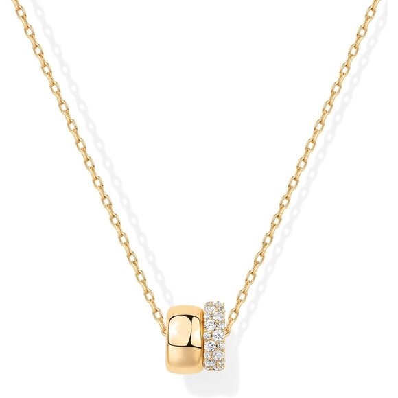 Jewelry - Women's 14K Gold Plated Pendant Necklace Two Distinct Rondelle Pendants